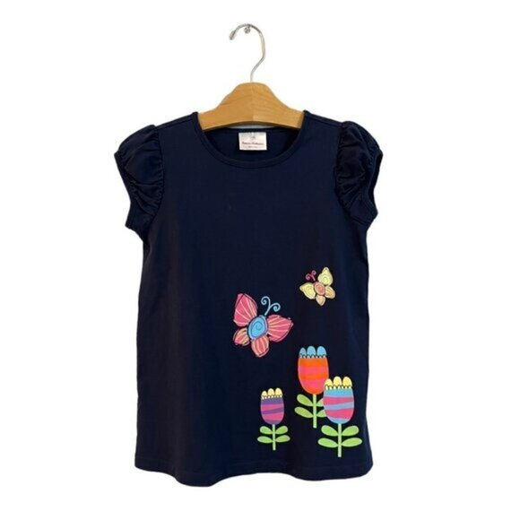Hanna Andersson Girl's 130 Shirt Butterfly Flower Print Short Sleeves - Picture 1 of 4